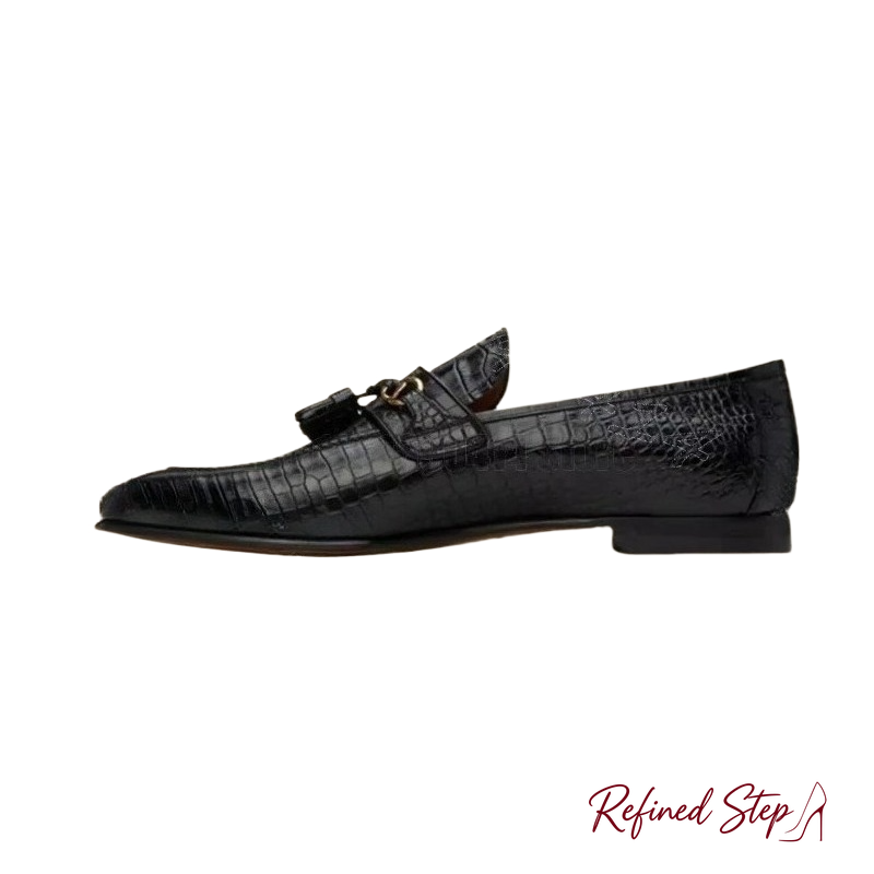 Men Shoes Black - Czarne mokasyny męskie ze skóry z